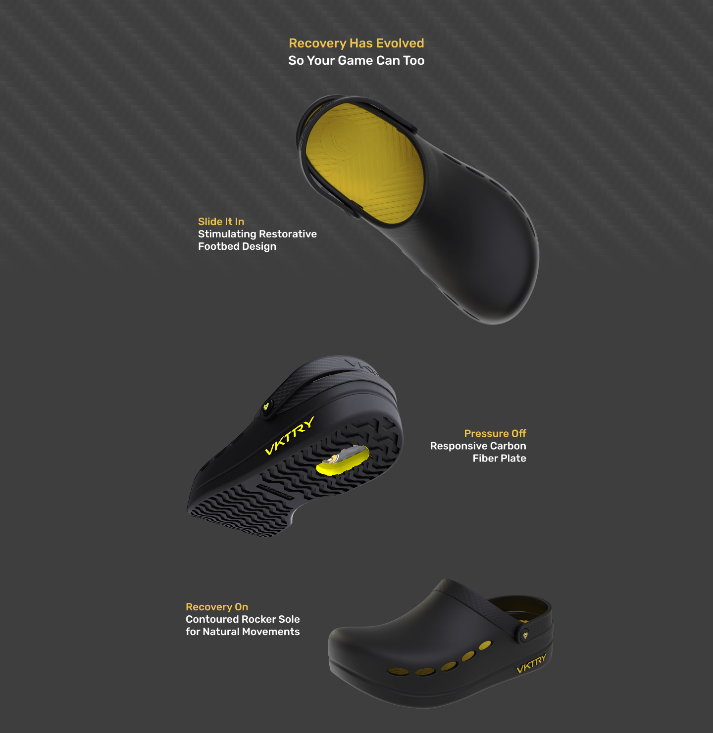 Black and yellow athletic shoe with text on a dark background